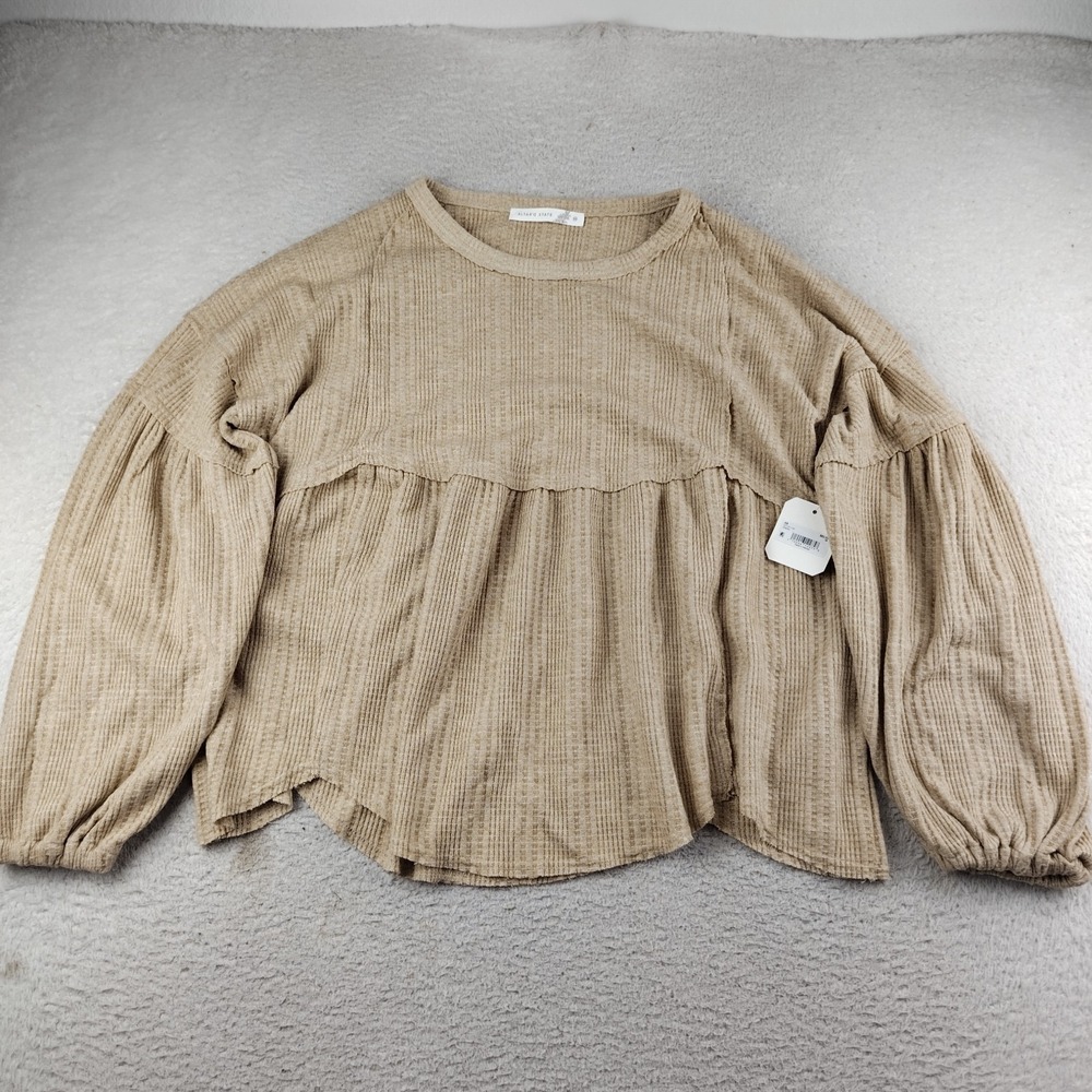 Altar'd State Sweater Waffle knit puff sleeve babydoll top Brown Size M NWT